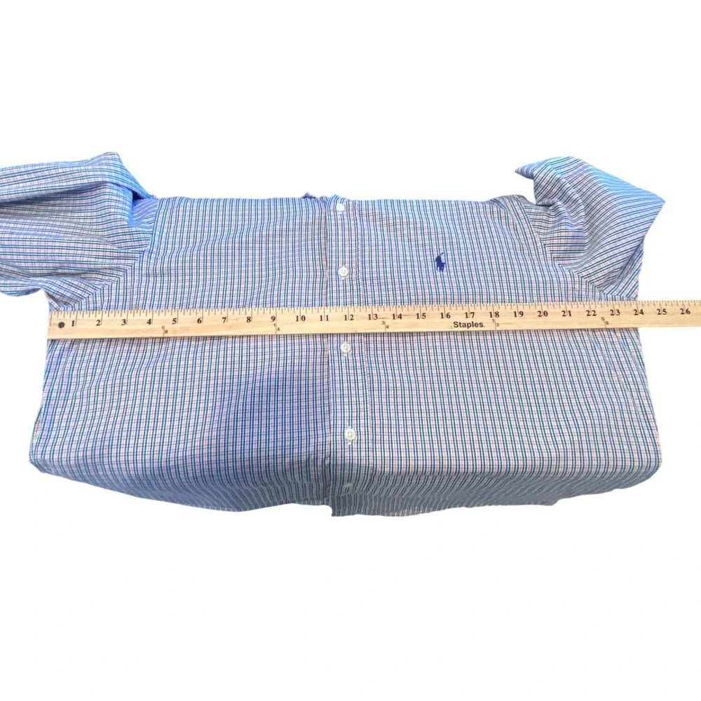 Polo Ralph Lauren Mens Custom Fit Plaid Button Down Shirt 16.5 34/35 Blue Orange